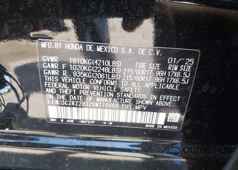 2025 Honda Hr-V Awd Lx из США, поврежденный, VIN 3CZRZ2H32SM770069